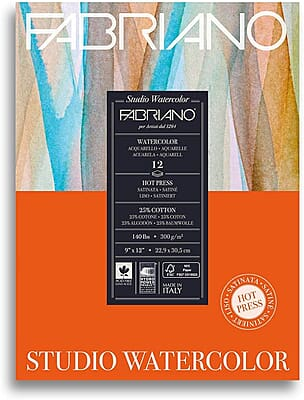 FABRIANO STUDIO WATERCOLOR PAD 300gsm, HOT PRESS, 9x12inchST