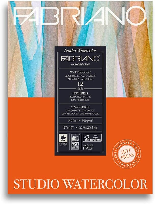 FABRIANO STUDIO WATERCOLOR PAD 300gsm, HOT PRESS, 9x12inchST