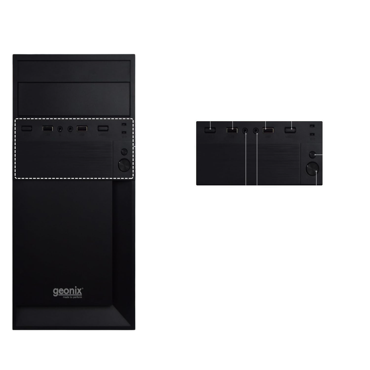 Geonix Metal Cabinet, Audio Port, 2 USB 2.0, Micro/Mini ATX, Black, Gx-1714