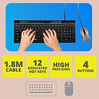 ZEBRONICS Zeb-JUDWAA 900 Wired USB Keyboard & Mouse Set – 12 Hotkeys  80012001600 DPI  1.8m USB Cable  Dedicated DPI Button  UV Printed Chiclet Keys  Rupee Key  Silent Usage  Black
