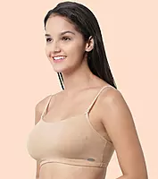 ENAMOR Moulded Double Layer Front Women's Cotton Cami Bra - Detachable Slim Straps with Back Keyhole, Non Padded, Wirefree, High Coverage A022