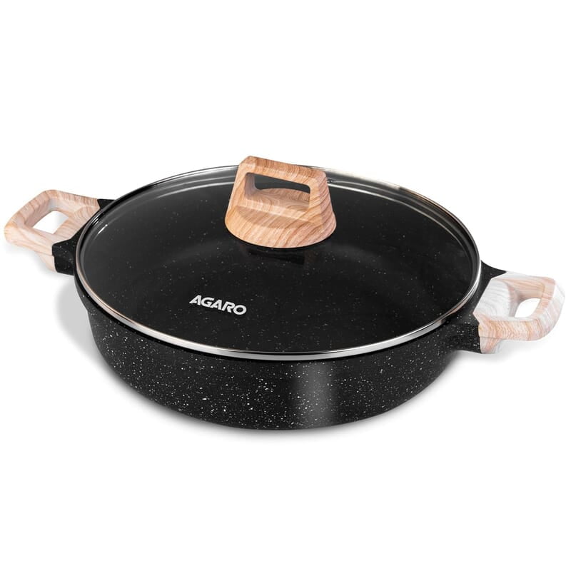 AGARO Imperial Granite Non Stick Kadai with Glass Lid, 3.8L / 28cm