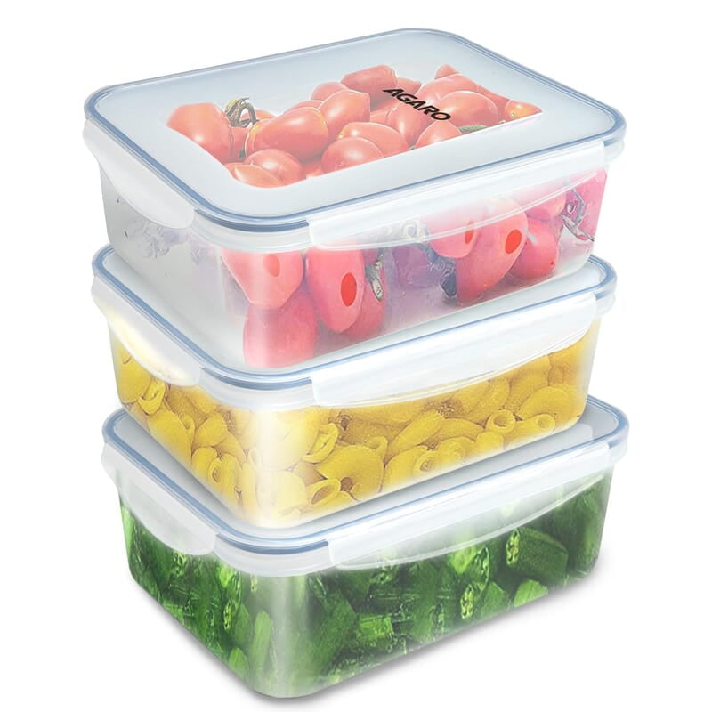 AGARO Airtight Container, Food Storage Container With Lid Rectangular Plastic Body, BPA Free, 1.5L, Pack of 3