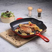 Wonderchef Ferro Cast-Iron 29.5 cm Grill Pan, 2.6L, 4.5 mm, Majolica Red