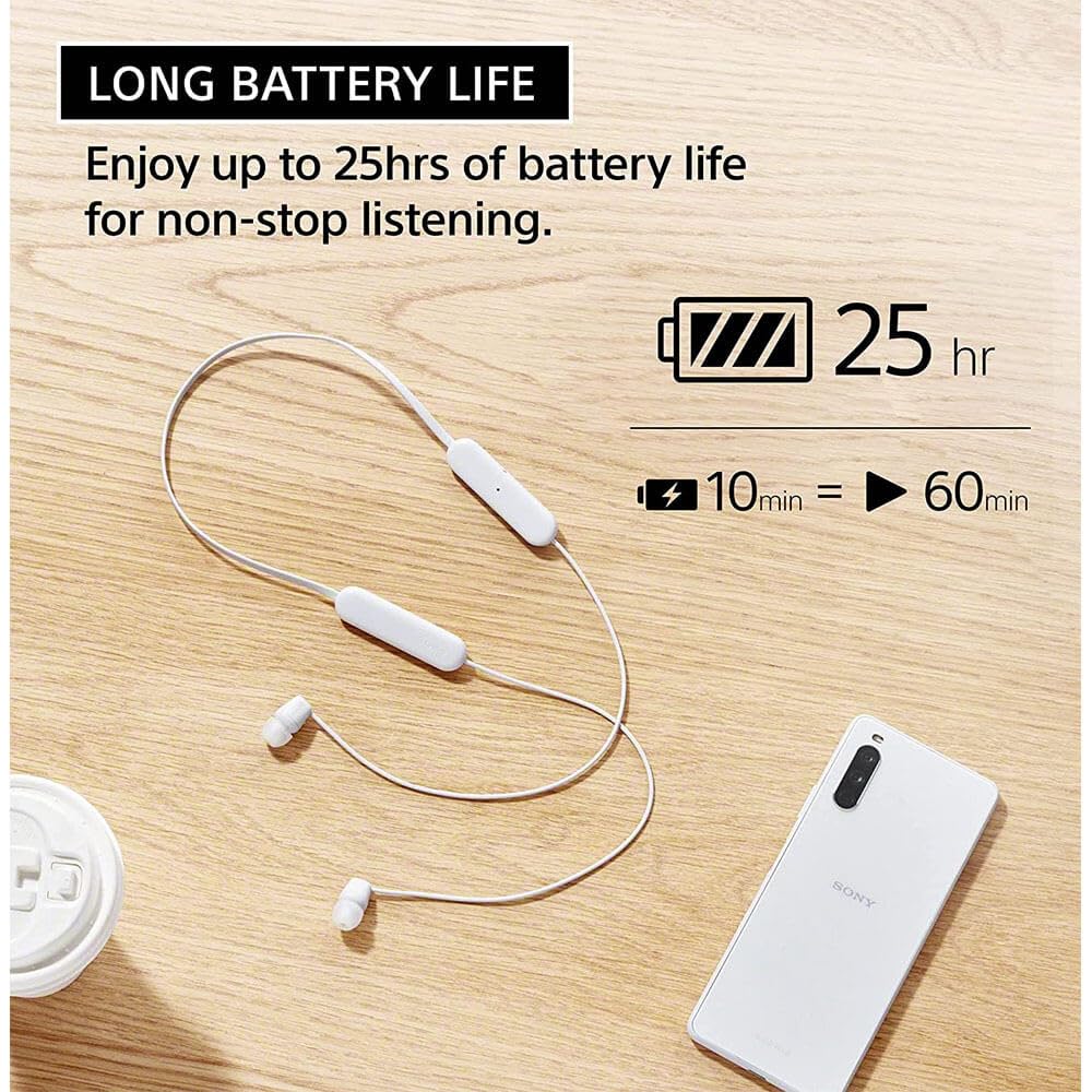 Sony WI-C100 Wireless Neckband – Deep Bass | 25H Battery | DSEE | Splash Proof