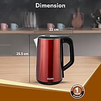 AGARO Insignia Electric Kettle, 1.8L, Double Layered Kettle, 100% Stainless Steel Inner Metallic Red