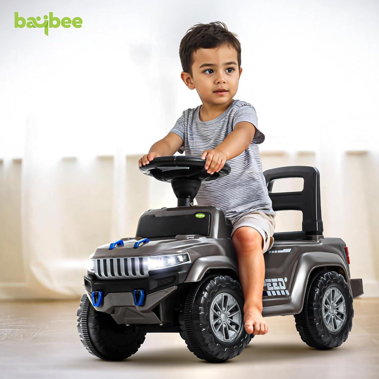 Baybee Push Ride on Baby Jeep for Kids Toys with LED Light & Storage Bin- Grey Baybee Push Ride on Baby Jeep for Kids Toys with LED Light & Storage Bin- Grey