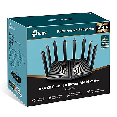 TP-Link Archer AX95 AX7800 Tri-Band 8-Stream Wi-Fi 6 7800 Mbps Wireless Router  (Black, Tri Band)