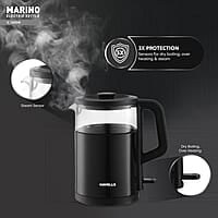 Havells MARINO Low Noise Glass Electric Kettle 1L 1200W Borosilicate Glass inner & Cool Touch Outer Body