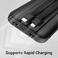 ZEBRONICS MW60 Power Bank, 10000 mAh, Rapid Charge, 20W Output, Outputs - Dual USB | Dual Type C | Lightning, Type C PD, LED Indicator, Built in I/O Cables