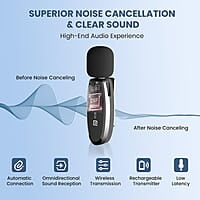 Portronics Dash 7 Omnidirectional 8 Pin Wireless Microphone, Noise Cancellation, Plug & Play, Lapel Wireless Mic