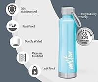 Milton New Tiara 600 Thermosteel 24 Hours Hot & Cold Water Bottle, 490 ml
