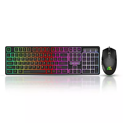 Ant Esports Gaming Keyboard & Mouse Combo, Wired Backlit Rainbow LED Keyboard & 3200 DPI Gaming Mouse, KM1600 - Black