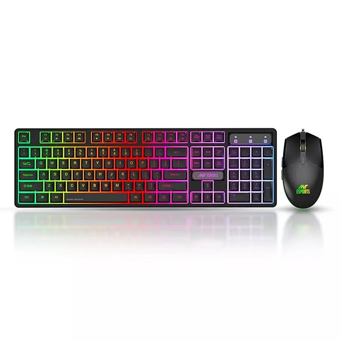 Ant Esports Gaming Keyboard & Mouse Combo, Wired Backlit Rainbow LED Keyboard & 3200 DPI Gaming Mouse, KM1600 - Black