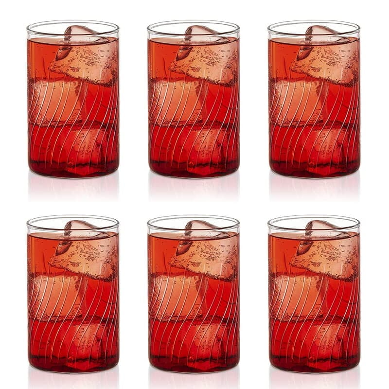 Borosil Vision Cascade Cut 350ml Set of 6 pcs Transparent Drinking Glass | Borosilicate Glass Tumblers for Water, Cold Drinks, Juice| Flame Proof, Microwave & Dishwasher Safe | For Daily use & Gifting