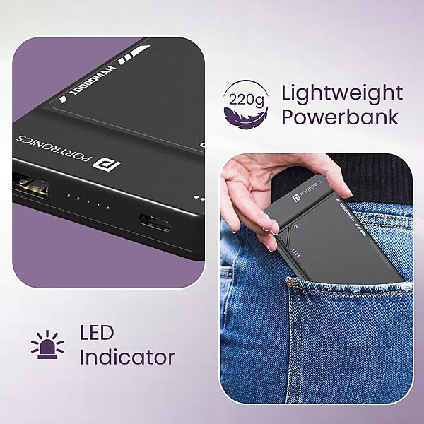 POR 2810 Luxcell UNO 10 Power Bank – 10000mAh | 22.5W PD Input & Output | Mach USB | Black