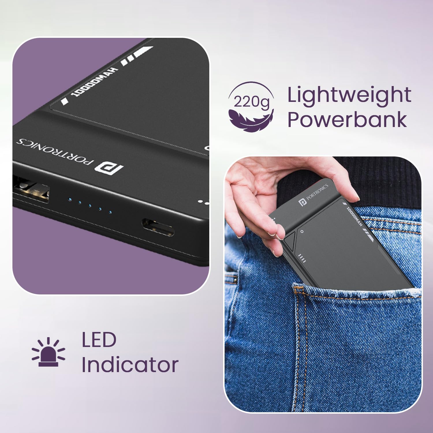 POR 2810 Luxcell UNO 10 Power Bank – 10000mAh | 22.5W PD Input & Output | Mach USB | Black