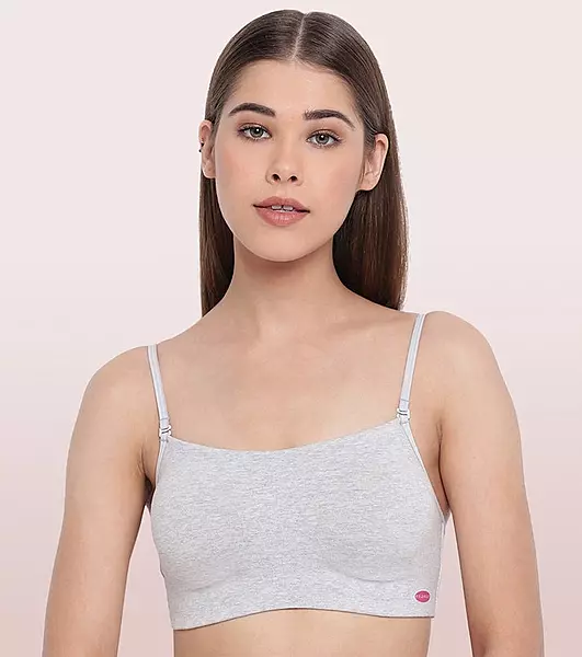 ENAMOR Moulded Double Layer Front Women's Cotton Cami Bra - Detachable Slim Straps with Back Keyhole, Non Padded, Wirefree, High Coverage A022