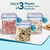 AGARO Airtight Container, Food Storage Container With Lid Leak Proof, BPA Free, Capacity 1.1L Each, Pack of 3