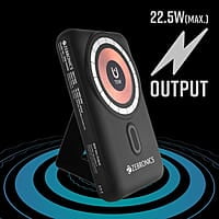 ZEBRONICS MW62 Wireless Power Bank, 10000 mAh, Rapid Charge, Built-in Wireless Charging Pad, Outputs - 22W Wired | 15W Wireless, Type C I/O | USB Output, Built-in Foldable Stand