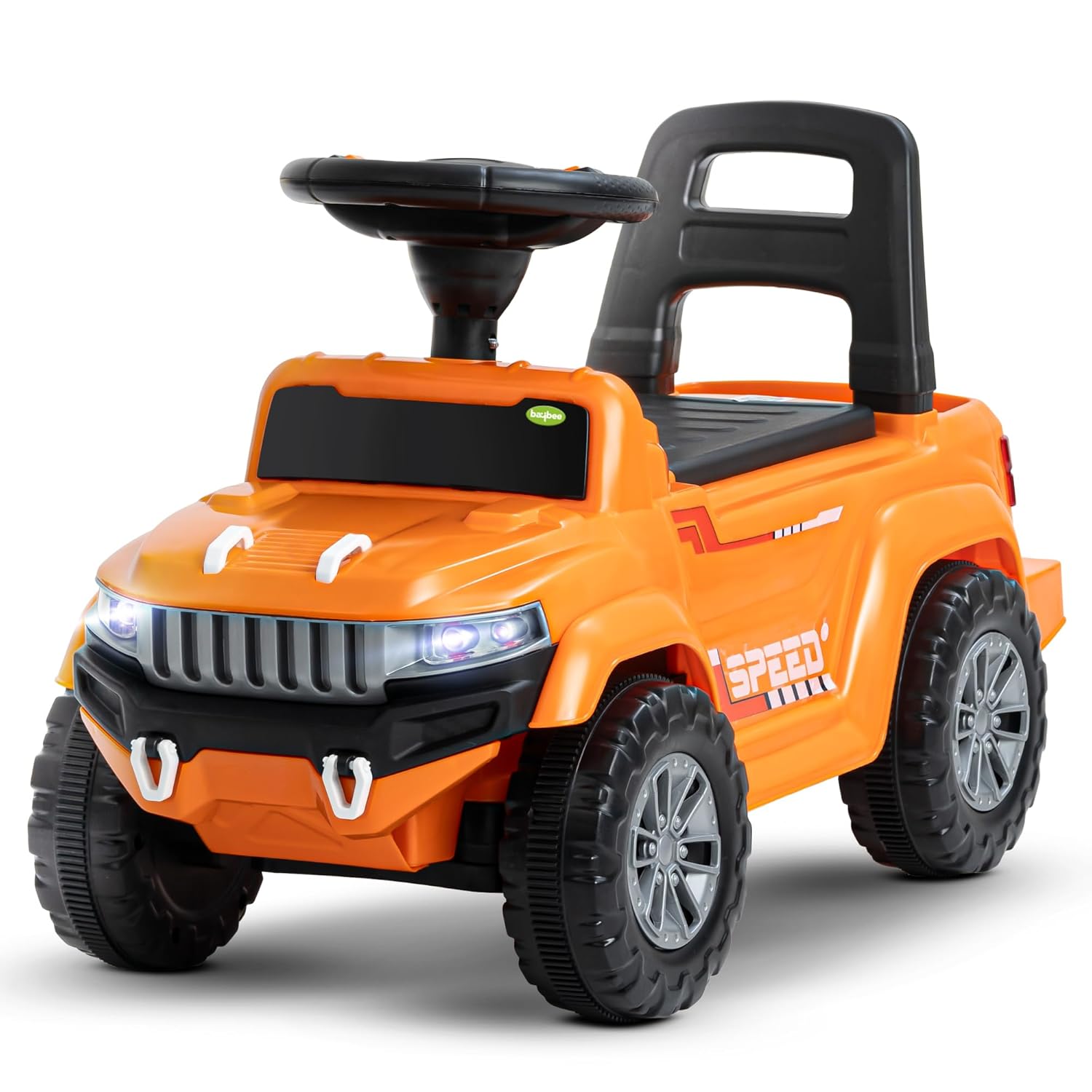 Baybee Push Ride on Baby Jeep for Kids Toys with LED Light & Storage Bin- Orange