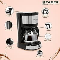 Faber 800W Drip Coffee Machine Brew 6 Cups Coffee in Less Than 6 mins 0.6L Capacity