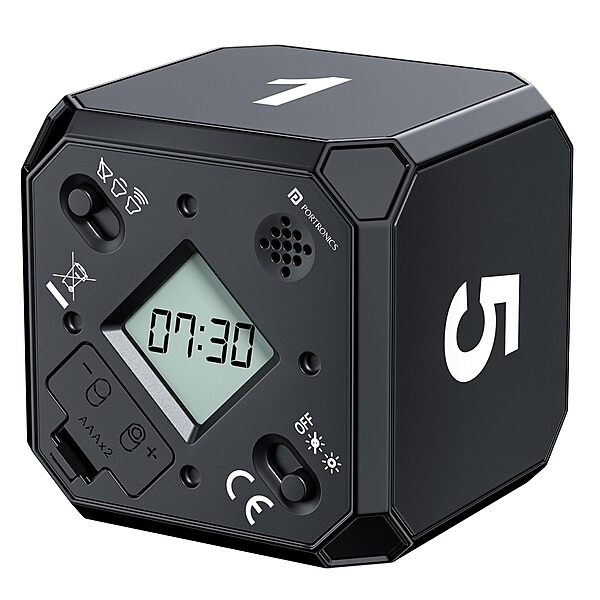 Portronics Timeout Smart Countdown Timer Cube – 1, 5, 7, 9 Minute Timers with Audio-Visual Alarm | Ideal for Kitchen, Study, Games, Workouts, Meditation & Yoga | Black