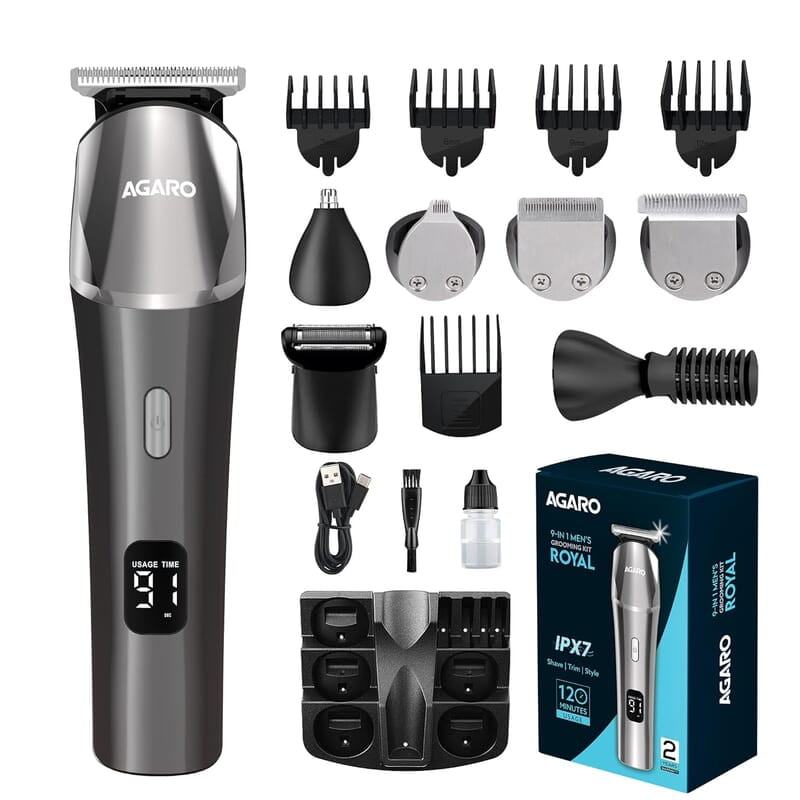 AGARO Royal Multi Grooming Kit For Men, 9in1 5 Combs Metal Body 120 Min Usage