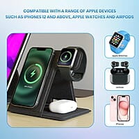 Portronics Freedom Fold 3 15W 3 in 1 Foldable MagSafe Compatible Wireless Charger for iPhone Apple Watches & AirPods