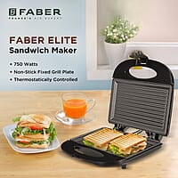 Faber 750W Sandwich Grill Toaster Grill, Toast & Heat 2 Slice Slots