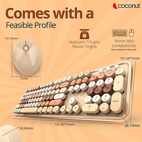 Coconut Vintage Retro Wireless Combo (Pink 104-Key Set, Charming Retro Design, Wireless Connectivity, Comfortable Typing, Stylish Productivity at Home, 1 Year Warranty)