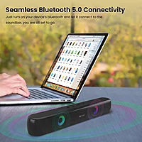Portronics Decibel 21 – 10W Soundbar. Powerful audio, LED lights & FM radio. Compact design perfect for TV sound & wireless music.