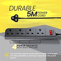 Lapcare Surgee 4 extension board with 4 universal sockets, 5 m cord, 1500 W power capacity, short‑circuit protection and fire‑proof design.