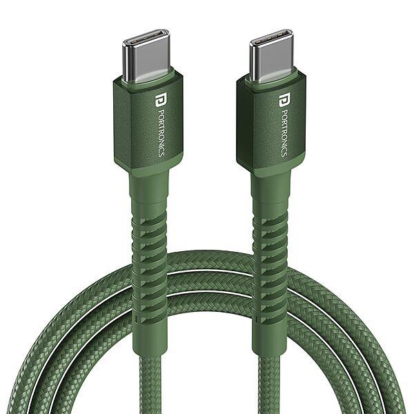 Portronics Konnect X – 240W Type-C Cable, 1M Green, fast charging, durable design, high-speed data transfer, compatible with various devices, perfect for home and office use, tangle-free.