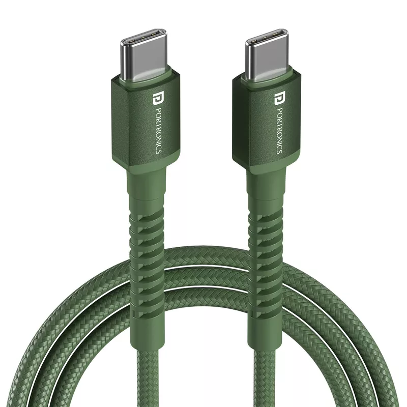 Portronics Konnect X – 240W Type-C Cable, 1M Green, fast charging, durable design, high-speed data transfer, compatible with various devices, perfect for home and office use, tangle-free.