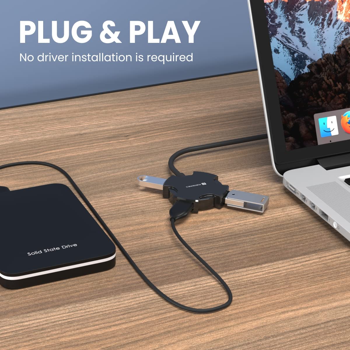 Portronics Mport 4C 4-in-1 USB Hub – Black: Compact and versatile, this hub features 4 USB ports for seamless connectivity. Ideal for laptops and desktops, it enhances productivity with ease.