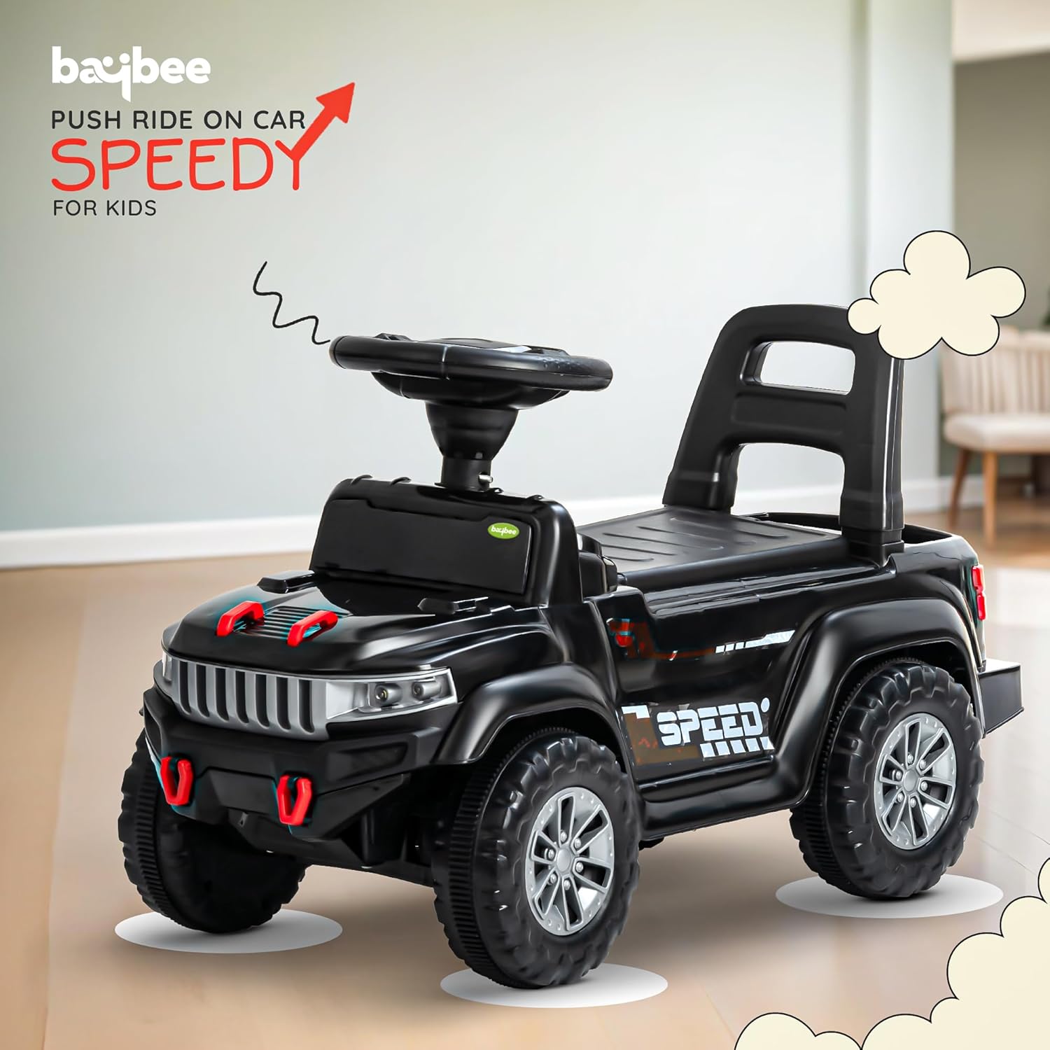 Baybee Push Ride on Baby Jeep for Kids Toys with LED Light & Storage Bin- Black Baybee Push Ride on Baby Jeep for Kids Toys with LED Light & Storage Bin- Black