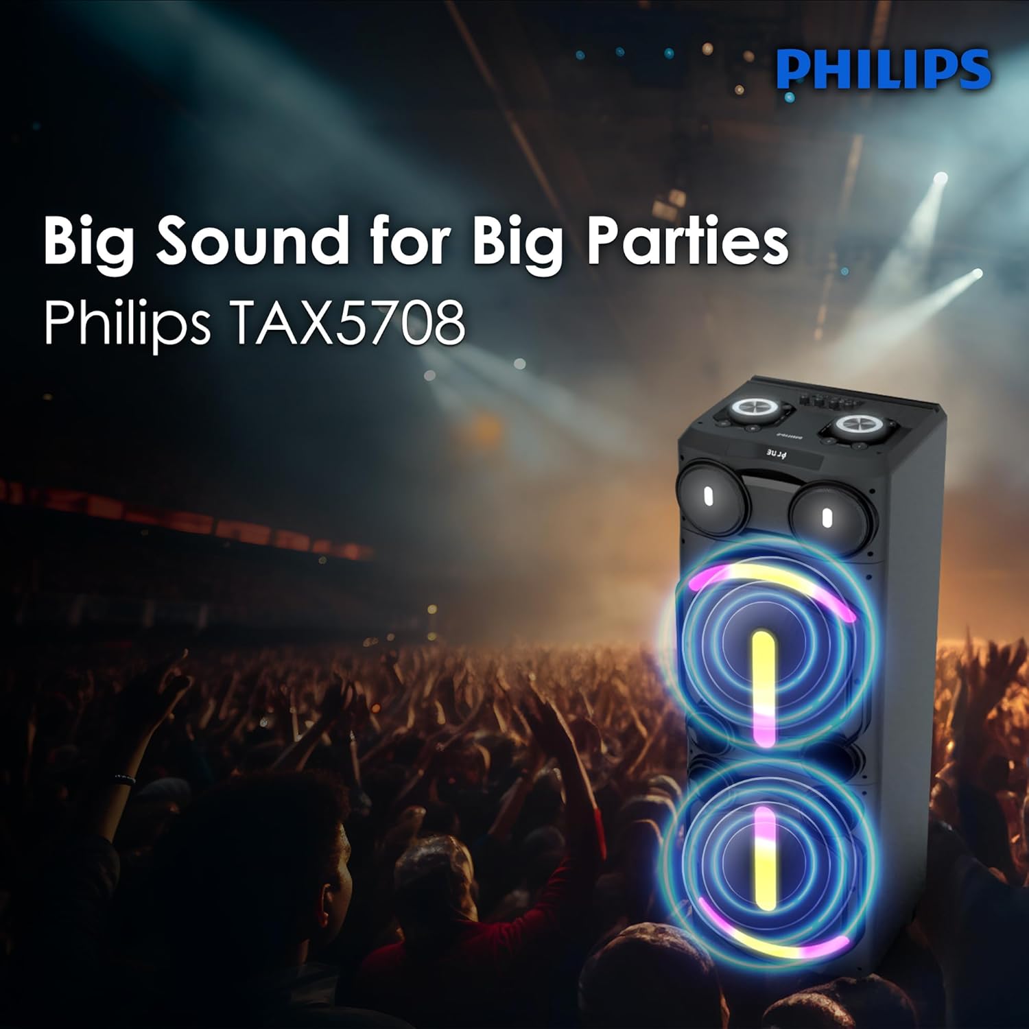 Philips TAX5708 Bluetooth Party Speaker – 400W Max Output, Dynamic Bass Boost, Karaoke, Guitar/Mic Support, Multipoint Connectivity, Party Lights, Handle with Wheels Philips TAX5708 Bluetooth Party Speaker – 400W Max Output, Dynamic Bass Boost, Karaoke, Guitar/Mic Support, Multipoint Connectivity, Party Lights, Handle with Wheels