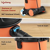 Lifelong 800 W Vacuum Cleaner for Home – 6 L Tank Capacity, Wet & Dry Floor Cleaner Brush - 1.8m Hose Pipe