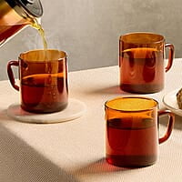 Borosil Classic Amber Mug, Borosilicate Glass, Scratch Resistant, Microwave Safe, Lightweight, for Chai, Green Tea, Milk, Coffee, Cold Coffee, 190 ml, Set of 6