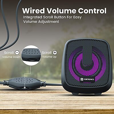 Portronics POR 2965 In Tune 6 USB Powered Speaker – 6W  3.5mm Jack  LED Light  Black