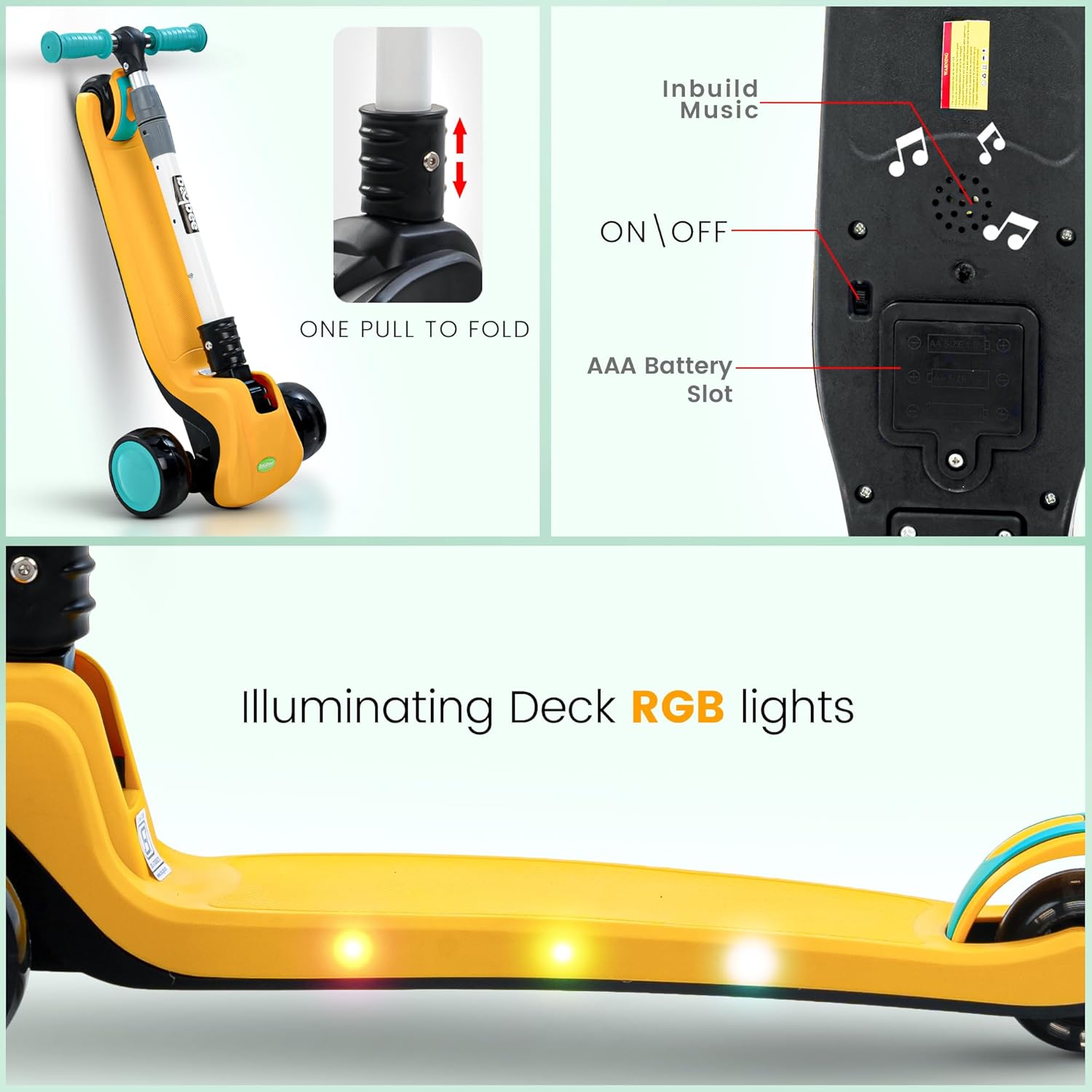 Baybee Phantom Skate Scooter for Kids, Foaldble 3 Wheel Kids Scooter with 3 Height Adjustable-Yellow Baybee Phantom Skate Scooter for Kids, Foaldble 3 Wheel Kids Scooter with 3 Height Adjustable-Yellow