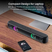 Portronics Decibel 21 – 10W Soundbar. Powerful audio, LED lights & FM radio. Compact design perfect for TV sound & wireless music.