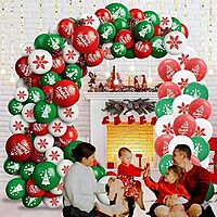 Printed Merry Christmas Latex Balloons Pack of 30 with Snowflakes & Christmas Tree designs, perfect for festive home and office decor, creating a joyful holiday atmosphere.