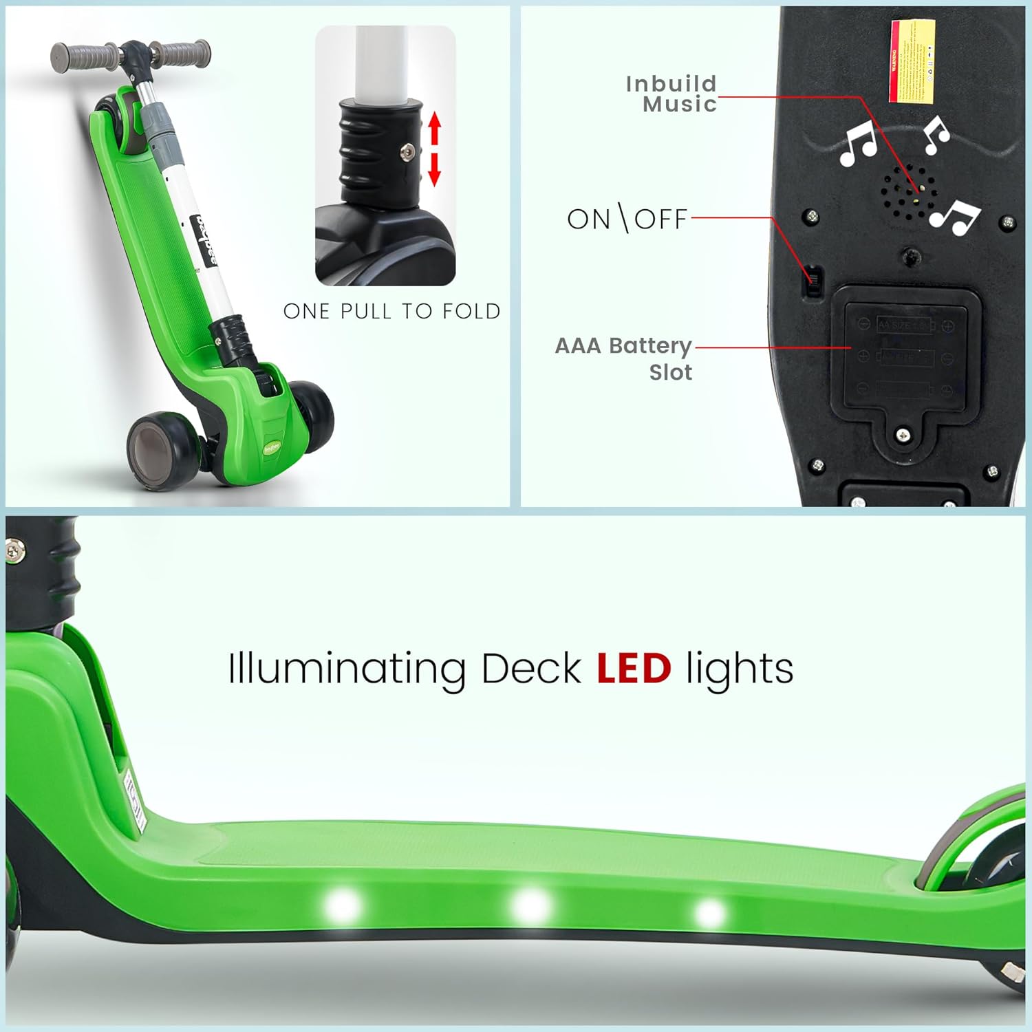 Baybee Phantom Skate Scooter for Kids, Foaldble 3 Wheel Kids Scooter with 3 Height Adjustable- Green Baybee Phantom Skate Scooter for Kids, Foaldble 3 Wheel Kids Scooter with 3 Height Adjustable- Green