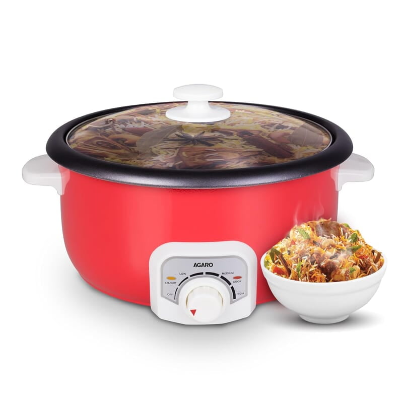 AGARO Regal Electric Multi Cooking Pot, 3L, 1200W, Steamer, Fryer, Aluminium Pot, Glass Lid