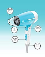 Havells 1200 Watts Foldable Hair Dryer; 3 Heat Settings With Cool Shot (Hot/Cool/ Warm), Heat Balance Technology