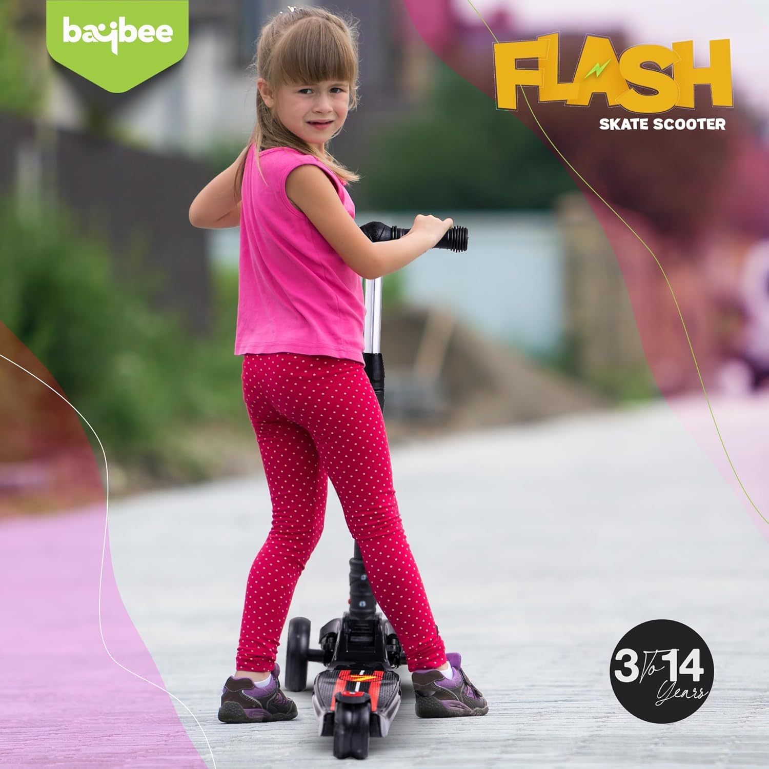 Baybee Flash Scooter for Kids with Foldable & Height Adjustable Handle- Black Baybee Flash Scooter for Kids with Foldable & Height Adjustable Handle- Black