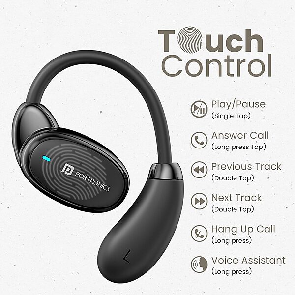 Portronics Twins 31 – OWS Earbuds, 24H Playtime, Black. Experience superior sound quality, ergonomic design, and seamless connectivity. Perfect for music lovers and on-the-go lifestyles.