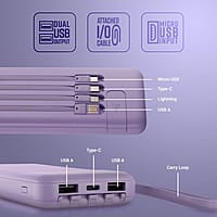 ZEBRONICS MB10000S6 Power Bank, 10000 mAh, 12W, 5 x Outputs - Dual USB A | Type C | Micro USB | Lightning, Built in I/O Cables, Mobile Holder, Percentage Display, Carry Loop